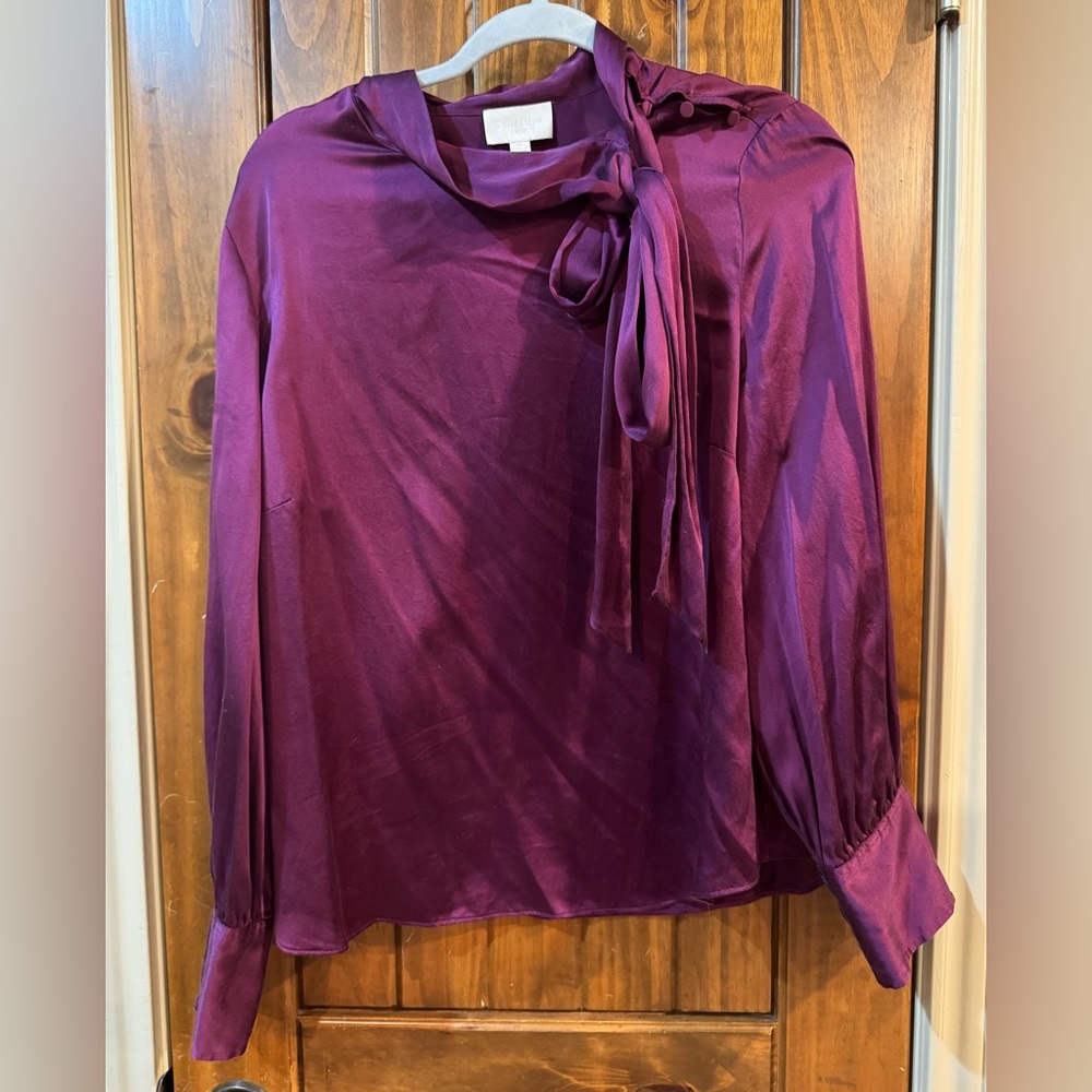 Collection B Satin Bow Blouse in Rich Purple